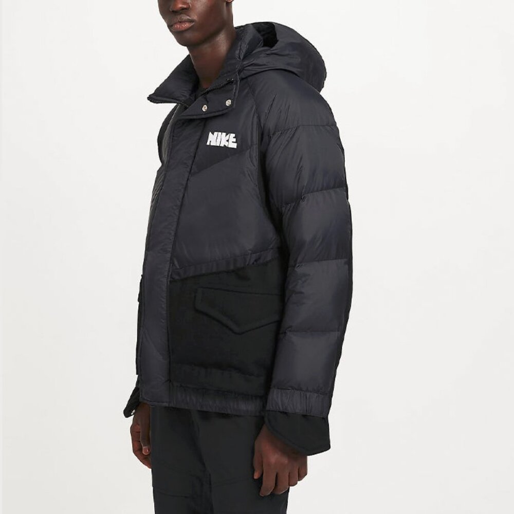 Nike x Sacai Black Loose Splicing Hooded Down Jacket